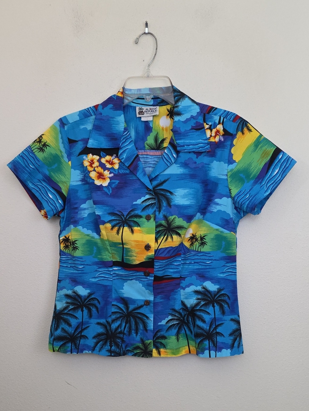 Vintage Aloha Republic Hawaiian 100% Cotton Short Sleeve Button Shirt Womens S